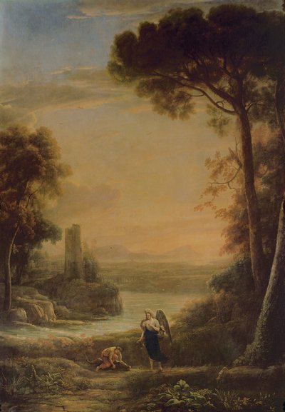 Landschap, de Aartsengel Rafaël en Tobias door Claude Lorrain